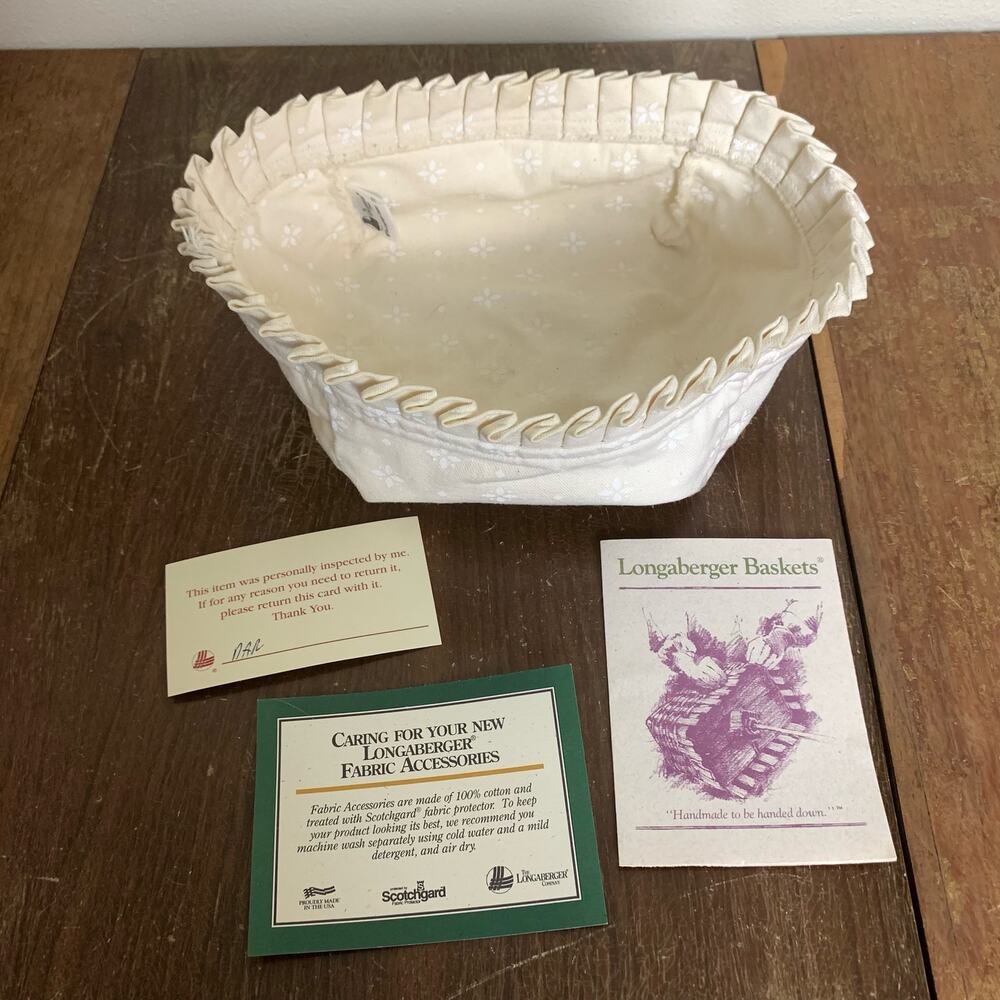 Longaberger square basket ruffle liner natural cream white floral dot design